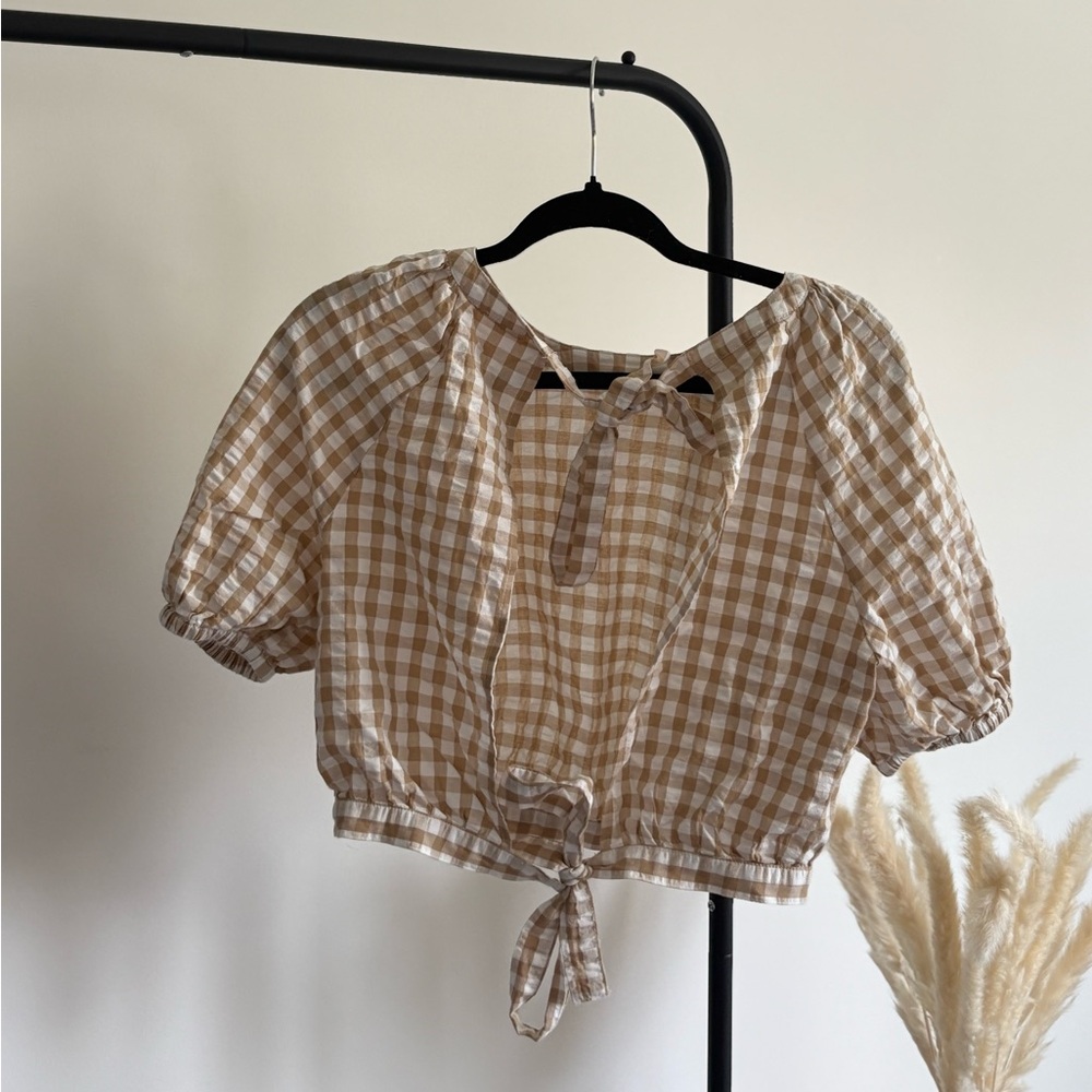 Nordstrom BP Gingham Puff Sleeve Crop Top - Size small - Picture 2 of 5